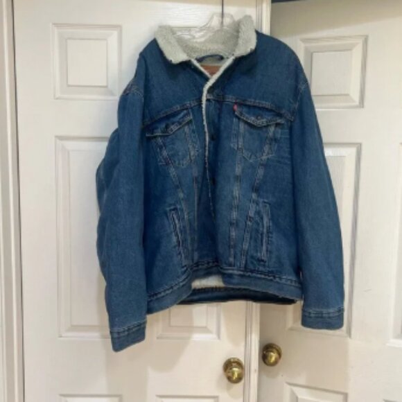 Levi’s Unisex Sherpa Denim Trucker Jeans Jacket Outdoor Classic Winter Size XXL - Picture 1 of 11